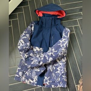 ROXY JETTY BLOCK SNOW JACKET MID DENIM BLEACHED FLOWERS - WOMENS XS